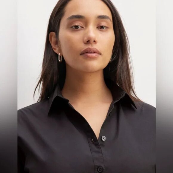 Everlane The Supima Cotton Midi Drawstring Waist Shirt Dress In Black Size S EUC - Picture 3 of 15